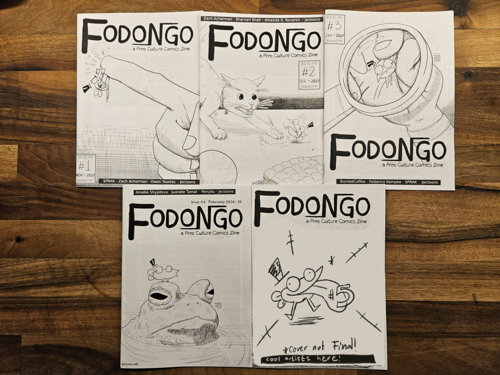 photograph of 5 physical zines