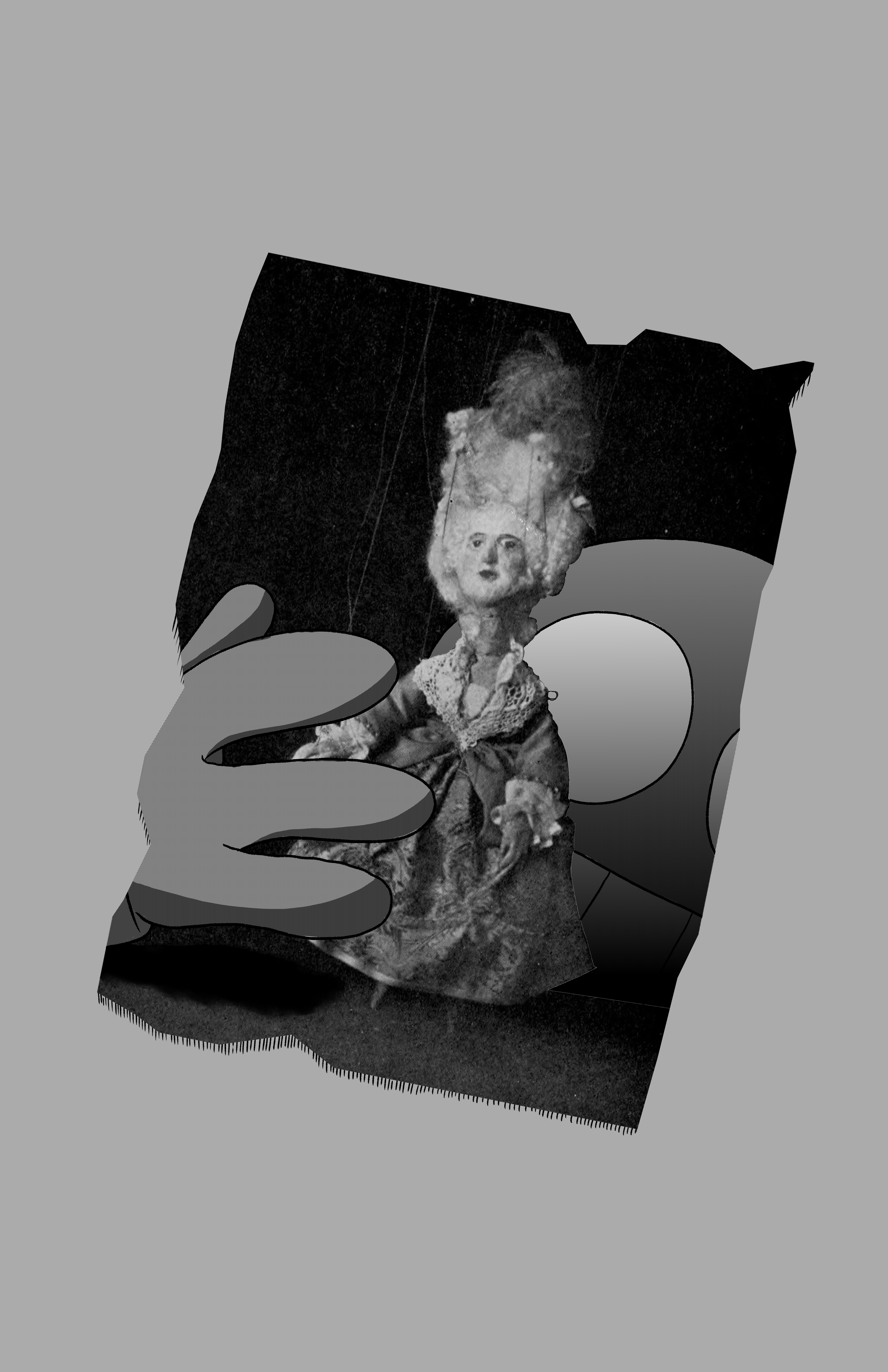 This is a page from the photograph album. We see a photograph of a fancy looking marionette, as the Smiley reaches for it.