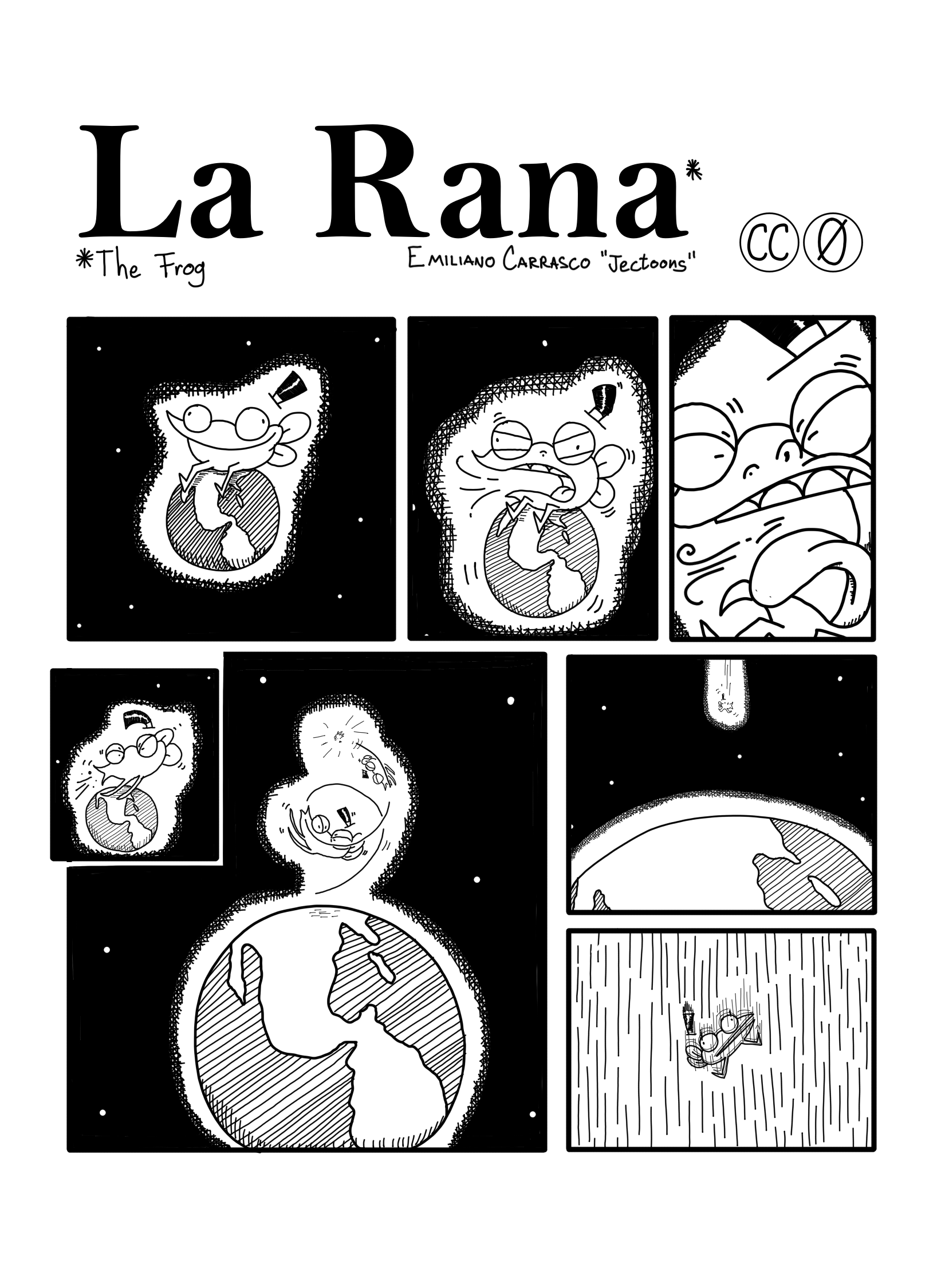 In this page The Frog is sitting contentedly on Earth. Suddenly it needs to sneeze, and when it does it shrinks to a teeny size, and falls into the Earth's atmosphere.