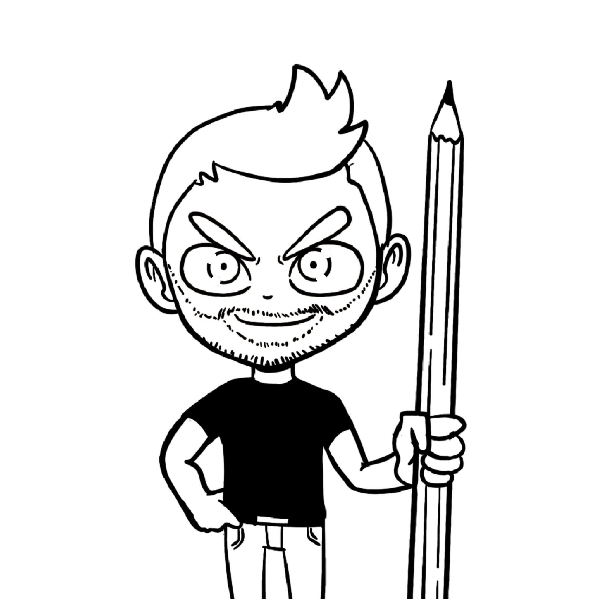 Profile Picture for Zach Acherman, showing him holding a huge pencil.